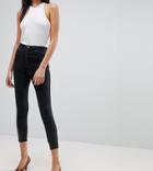 Asos Ridley High Waist Skinny Jeans In Washed Black With Leather Look Western Hem Detail - Black