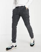 Asos Design Skinny Fit Cargo Pants In Stretch Cord In Charcoal-gray