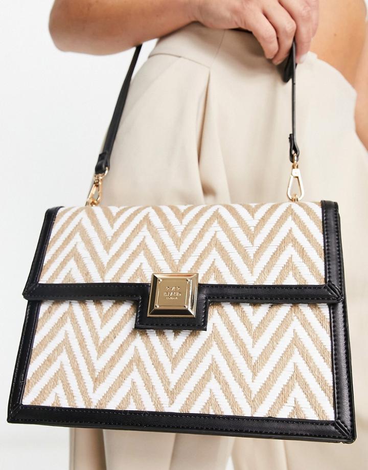 River Island Chevron Raffia Shoulder Bag In Beige-neutral