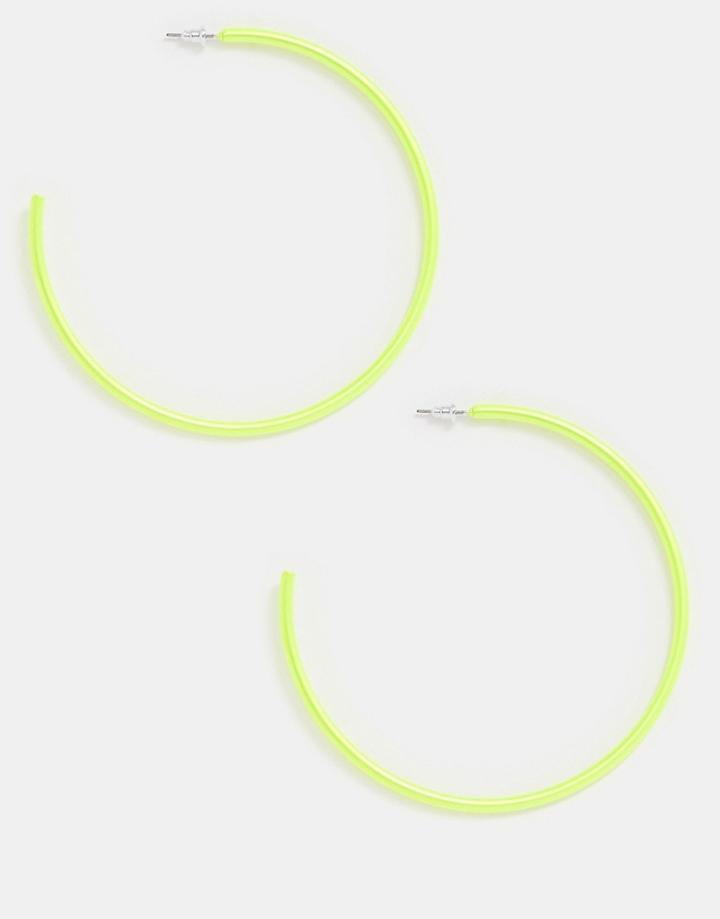 Asos Design Large Hoop Earrings In Neon Yellow - Yellow
