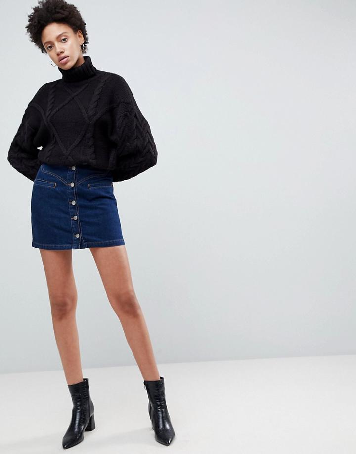 Asos Denim Western Skirt In Darkwash Blue - Blue