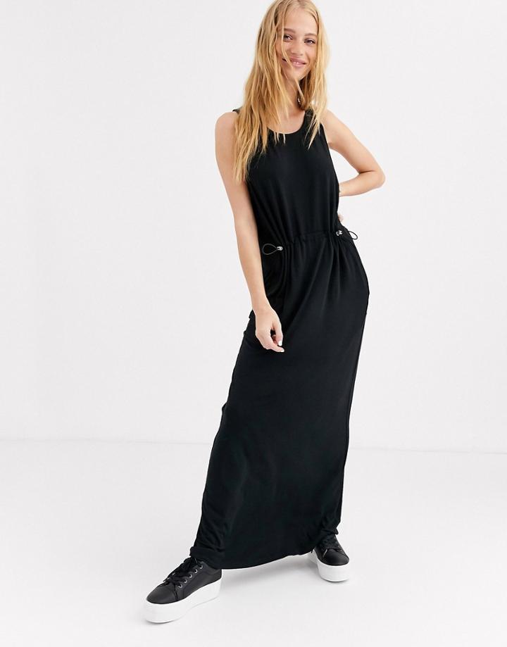 Dr Denim Viscose Dress With Elastic Waist Detail - Black