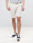 Bellfield Chino Shorts In Palm Print With Belt - Stone