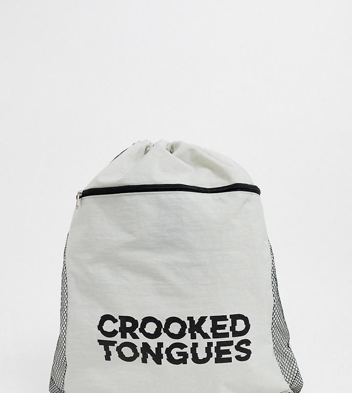 Crooked Tongues Unisex Logo Drawstring Bag In White - White