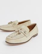 Asos Design Loafers In Stone Leather With Woven Detail - Stone