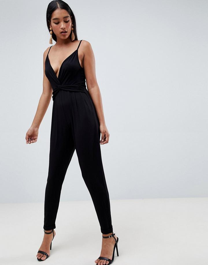 Asos Design Cami Jumpsuit With Twist Front - Black