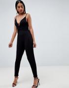Asos Design Cami Jumpsuit With Twist Front - Black