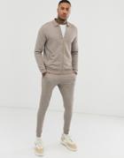 Asos Design Tracksuit Jersey Harrington Jacket In Beige Fabric Interest - Beige