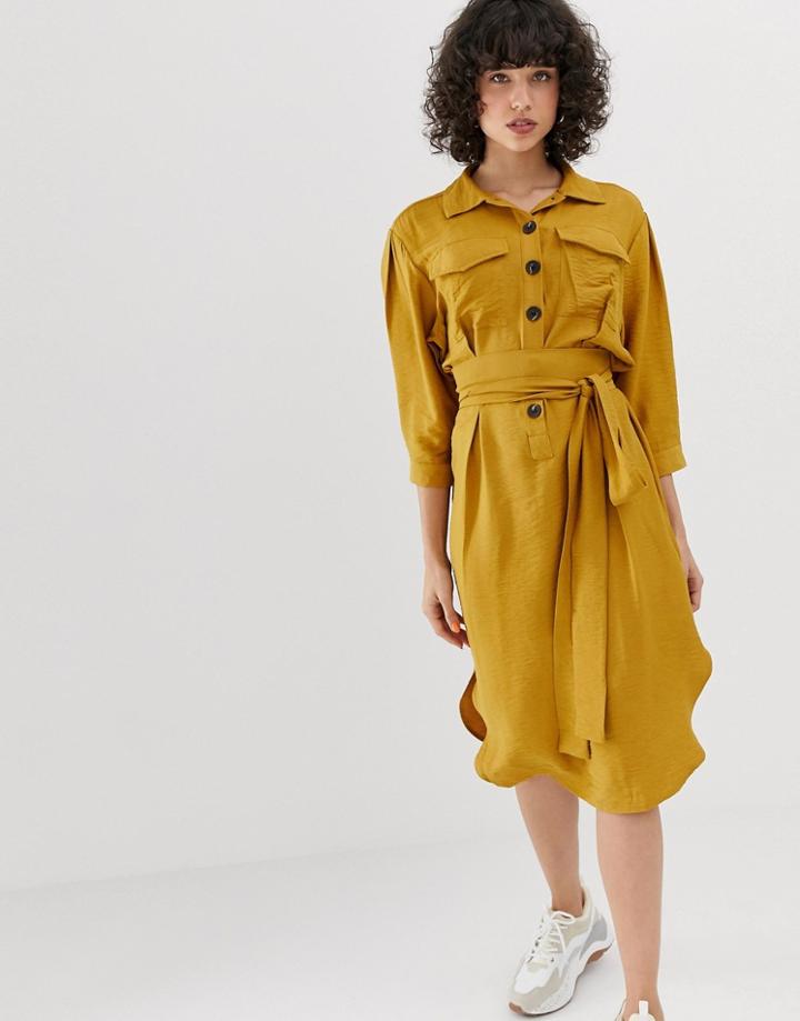 Pieces Button Through Utility Dress - Yellow