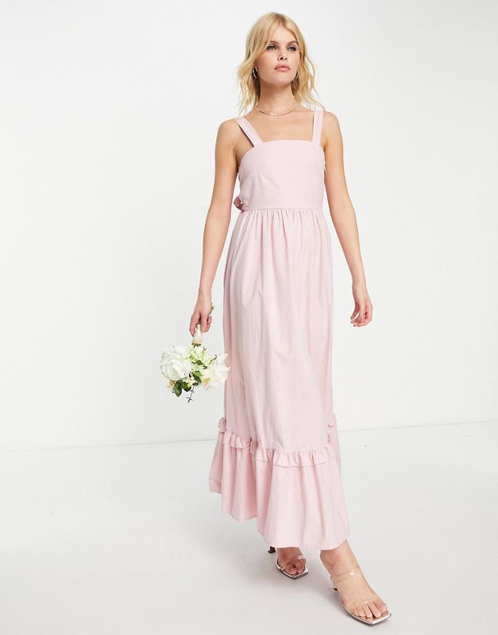 Sister Jane Bridesmaid Bow Back Midi Dress With Tiered Hem In Baby Pink