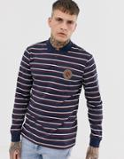 Asos Design Standard Long Sleeve Striped Polo With Chest Embroidery - White