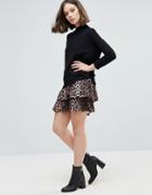 Ichi Tiered Leopard Print Skirt - Multi