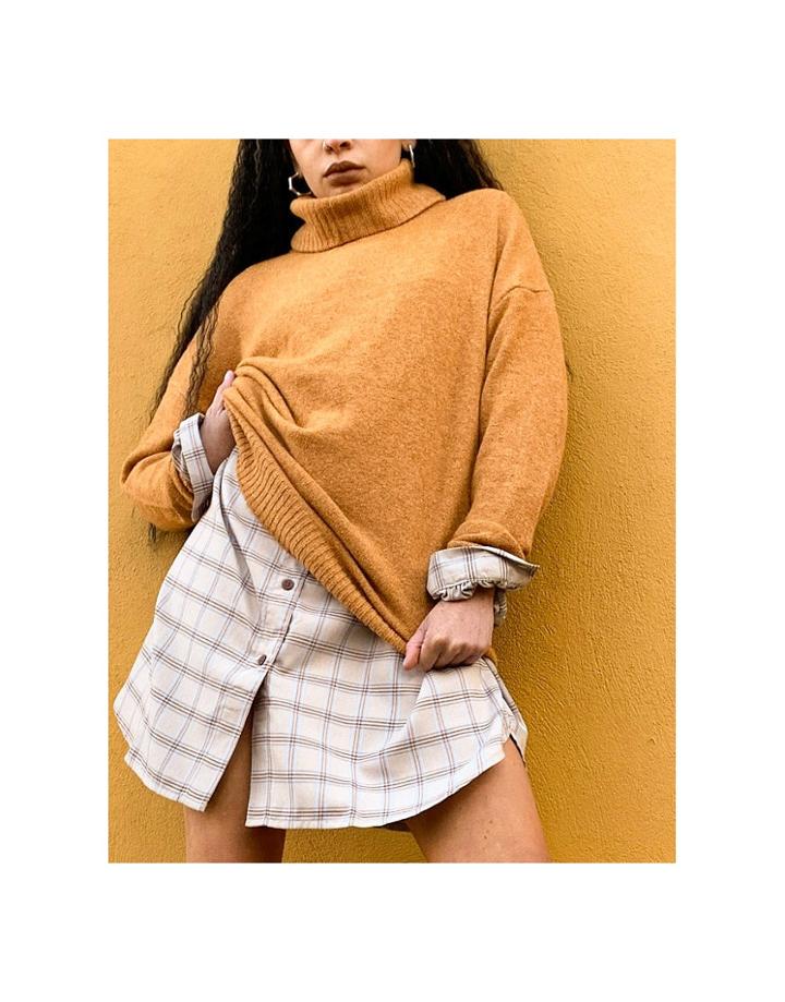 Vila High Rollneck Knit Sweater In Orange