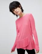 Pieces Long Sleeve Frill Top - Pink