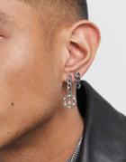 Uncommon Souls Asymmetric Drop Earrings With Pearl And Chain Design-silver
