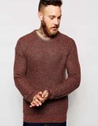 Lee Crew Knit Sweater Raglan Melange Waffle Structure - Burnt Ochre
