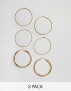Bershka Large Detailed 3 Pack Hoop Earrings - Gold