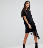 Asos Petite Mini T-shirt Dress With Fringe Detail - Black
