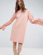Asos Sweat Dress With Tie Sleeve - Pink