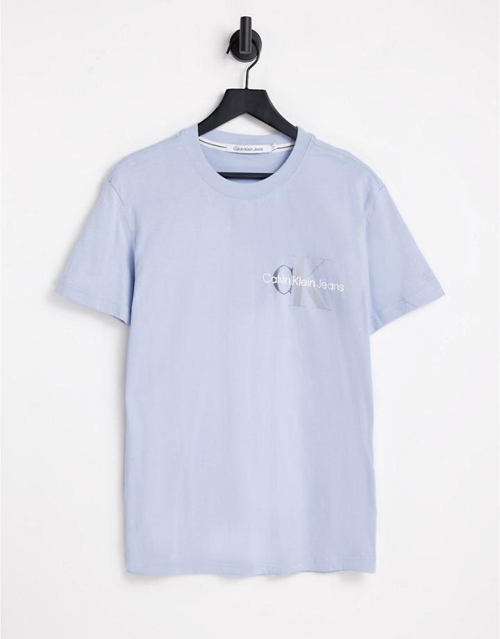 Calvin Klein Jeans Two Tone Monogram Logo T-shirt In Light Blue