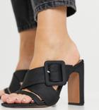 Asos Design Wide Fit Nanda Buckle Feature High Heeled Mules In Black