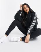 Adidas Originals Adicolor 3-stripe Quarter Zip Fleece Sweatshirt In Black