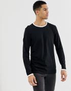 New Look Long Sleeved Ringer T-shirt In Black - Black