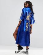 Reclaimed Vintage Inspired Festival Kimono With Back Print And Sleeve Trim - Navy