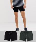 Asos Design Jersey Skinny Shorts 2 Pack Black/khaki