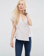 Asos Obi Wrap Top With Drawstring Waist - Pale Gray