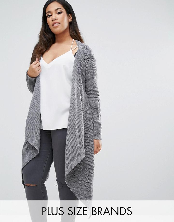 Club L Plus Knit Waterfall Cardigan - Gray