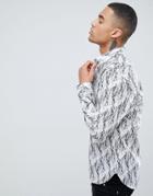 Moss London Long Sleeve Stretch Shirt In Smoke Print - Gray