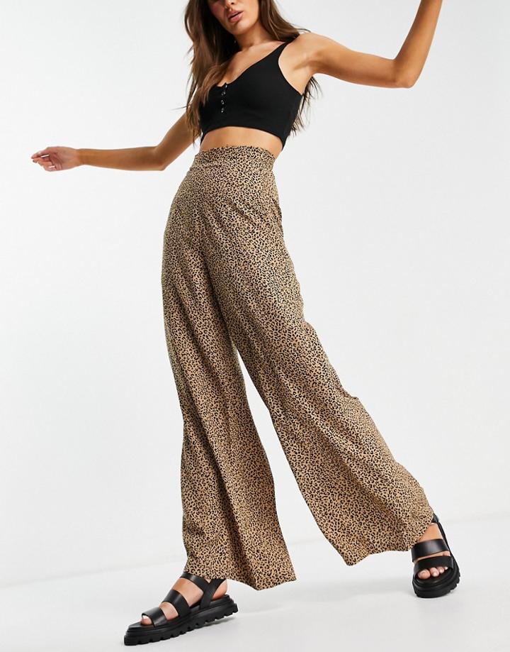 Glamorous Wide Leg High Waisted Pants In Leopard Print-multi