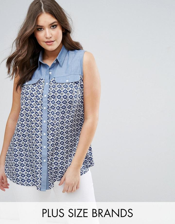 Koko Denim Contrast Tile Print Shirt - Multi
