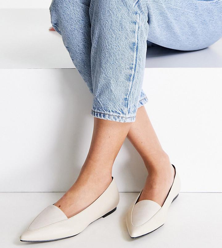 Asos Design Wide Fit Louisa Loafer Ballet Flats In Bone-white