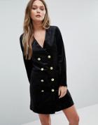 Vero Moda Double Breasted Velvet Dress - Black