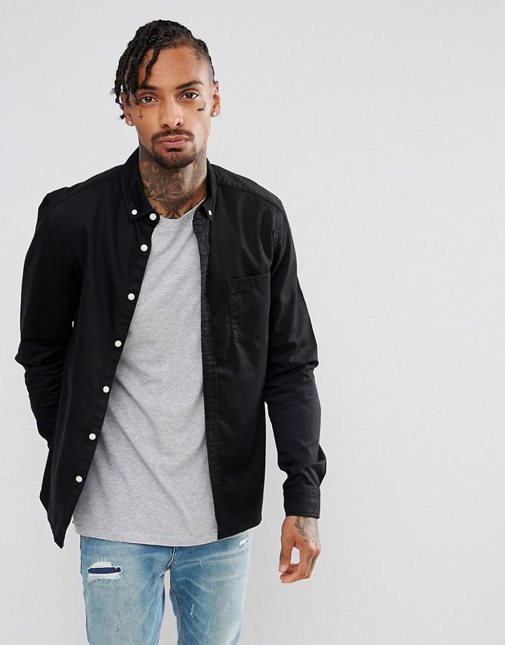 Asos Slim Stretch Denim Shirt In Black - Black