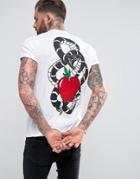 Asos T-shirt In Slub With Snake Print And Flock - White