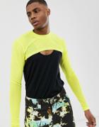 Asos Design Super Cropped Muscle Long Sleeve T-shirt In Fine Mesh-yellow