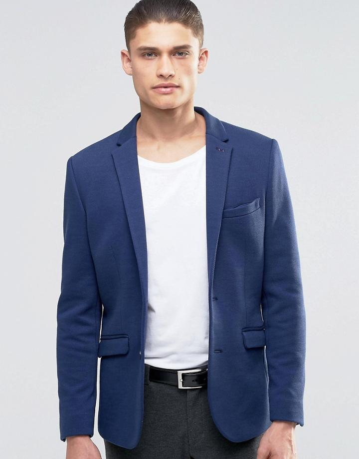 Selected Homme Jersey Pique Blazer In Slim Fit - Blue