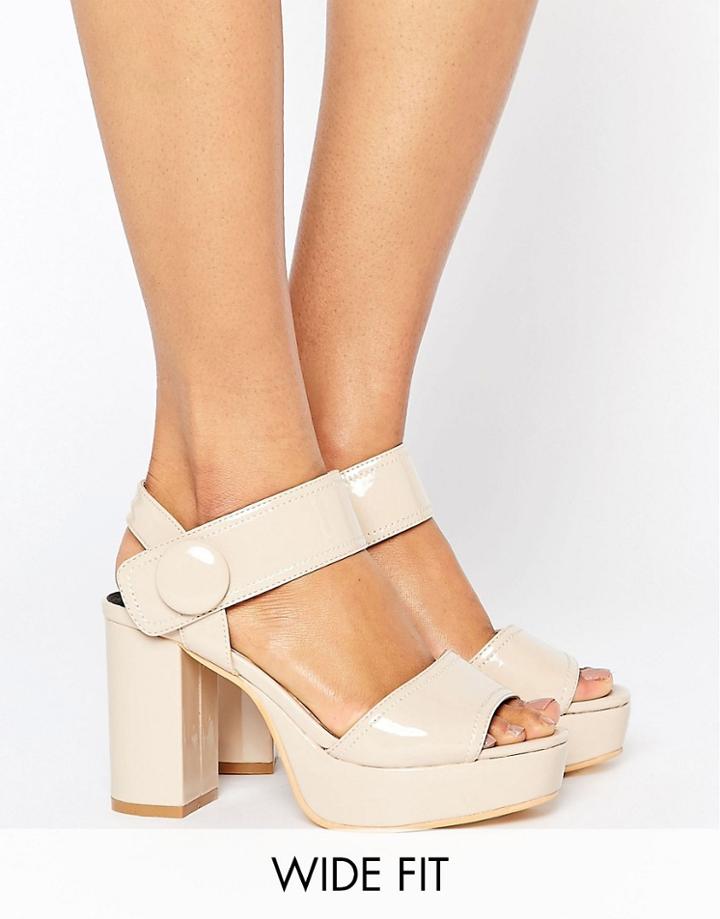Lost Ink Wide Fit Nude Platform Sandals - Beige