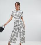 Boohoo Tie Back Floral Jumpsuit - White