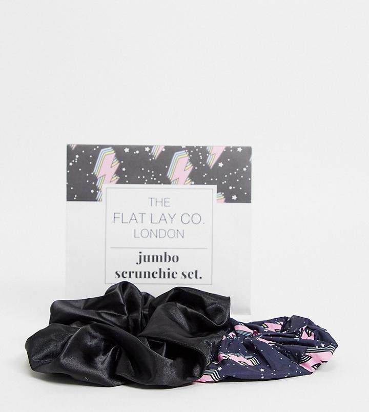 The Flat Lay Co. X Asos Exclusive Jumbo Scrunchie Set - Lightning Black Satin-multi