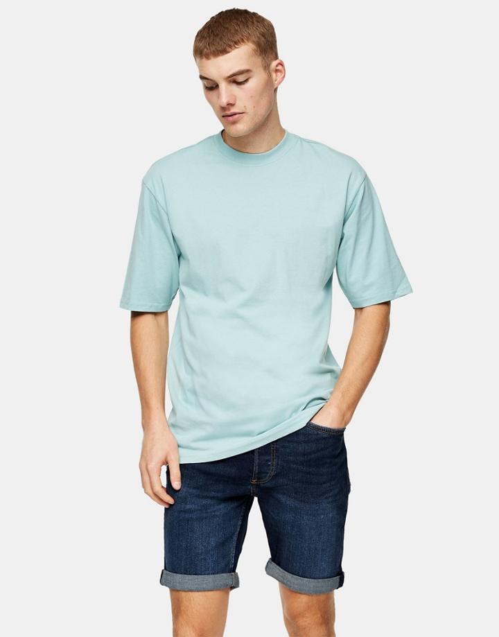 Topman Skinny Denim Shorts In Dark Wash-blues