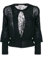 Parisian High Neck Floral Lace Dress With Flare Sleeve - Black