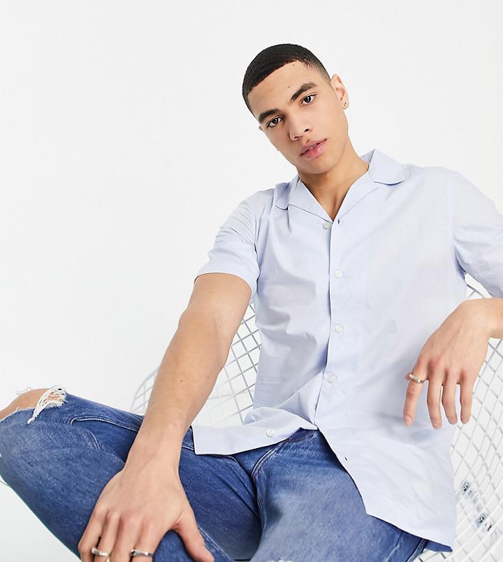 French Connection Tall Short Sleeve Camp Collar Shirt In Sky Blue