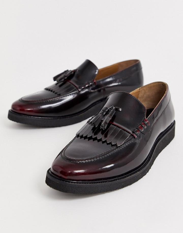Walk London Del Tassel Loafers In Burgundy High Shine-red