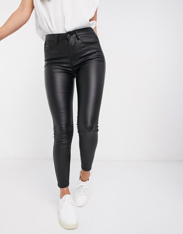 Stradivarius Coated Push Up Jean In Black