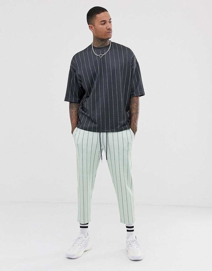 Asos Design Two-piece Oversized T-shirt With Inverted Stripe-gray