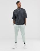 Asos Design Two-piece Oversized T-shirt With Inverted Stripe-gray